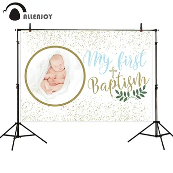 

Allenjoy Dots Backdrops My First Baptish Leaves Kid Photo Party Banners Celebrate Christening Event Wall Background Decoration