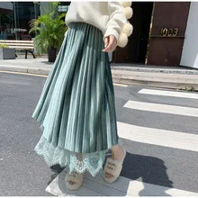 Корейские женские золотые бархатные юбки с обеих сторон, плиссированные юбки, модные осенние и зимние юбки