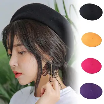 

Women Fashion Beret Baggy Faux Wool Warm Winter Beanie Artist Hat Solid Color Cap