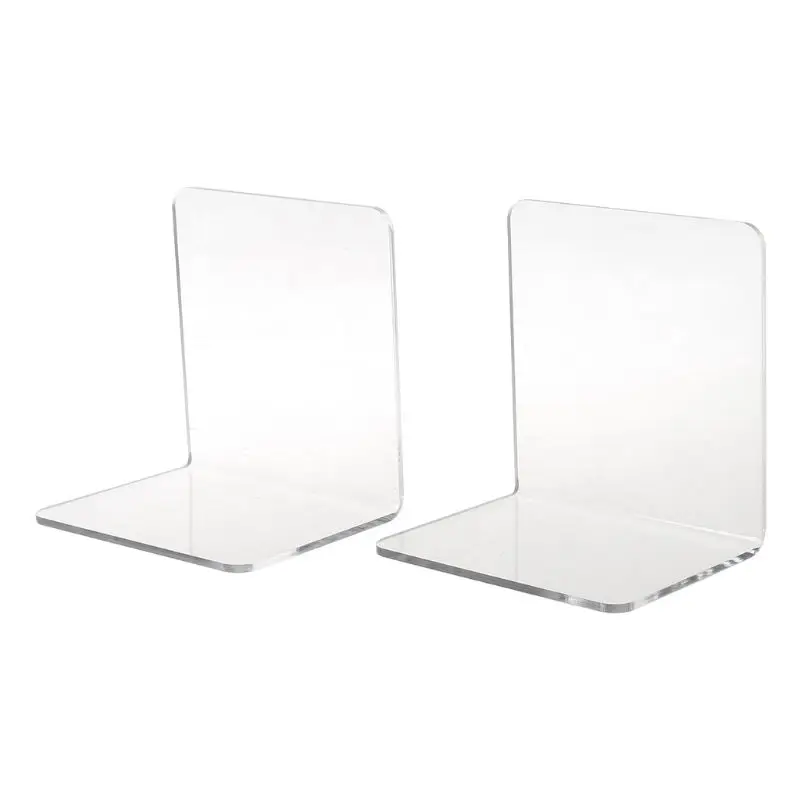 

2Pcs Clear Acrylic Bookends L-shaped Desk Organizer Desktop Book Holder School Stationery Office Accessories