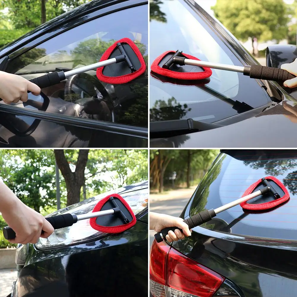 Window Cleaner Brush Kit Tools Car Auto Windshield Clean Wiper Micro Fiber Cleaner Telescoping Rod Glass Window Purifying Brush 4