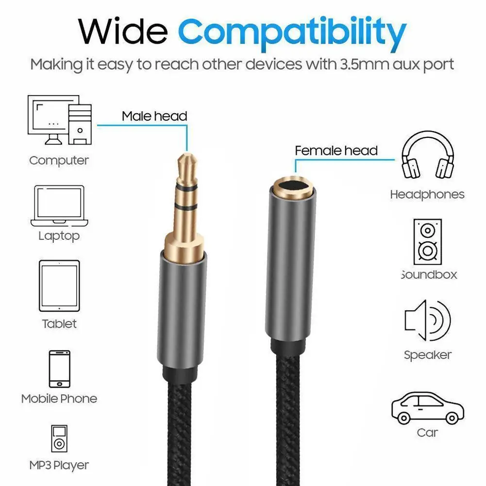 

3 Colors 1.5m Audio Extension Cable For Huawei P20 Player MP4 Extender to Headphone PC Cable 3.5mm Jack Male Aux Female MP3 V1P4