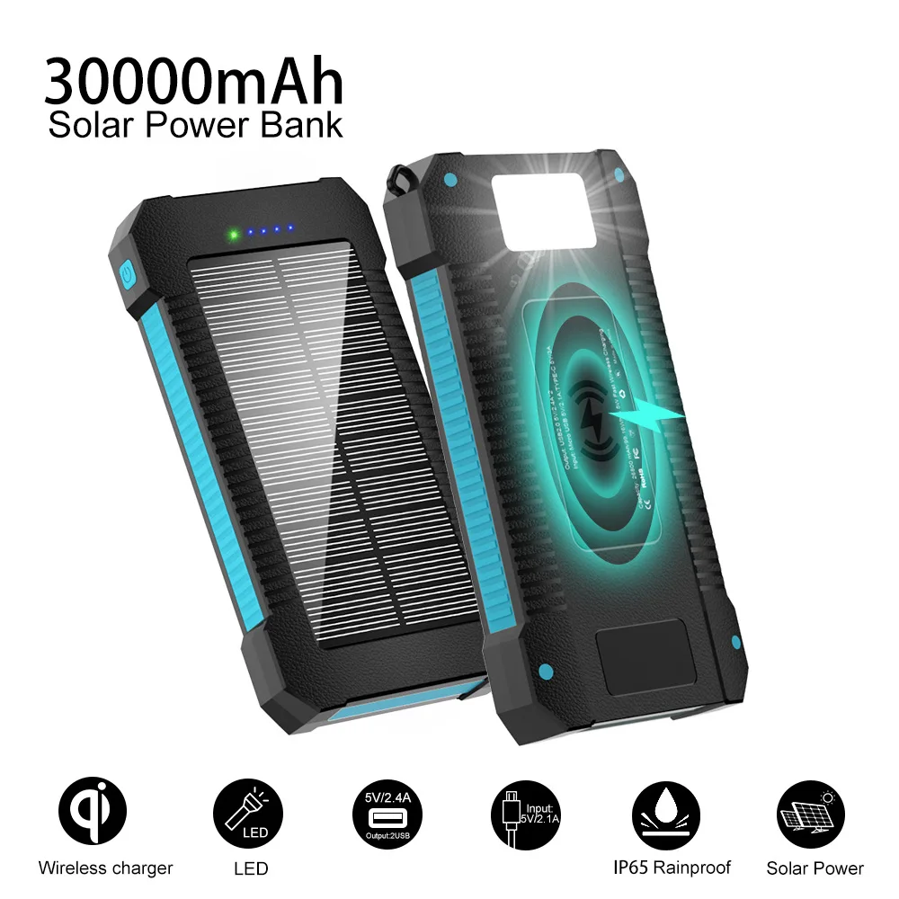 Camping Lamp Solar Charger Wireless Charging Large Capacity Mobile Power 30000 Ma Flashlight