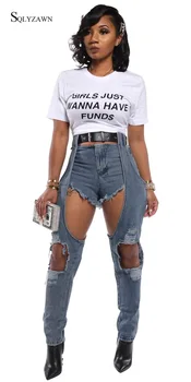 

Fashion New Style Women Hollow Patchwork Full Length Jeans Ripped High Waist Pencil Denim Pants Vintage Burr Plus Size Jeans XXL