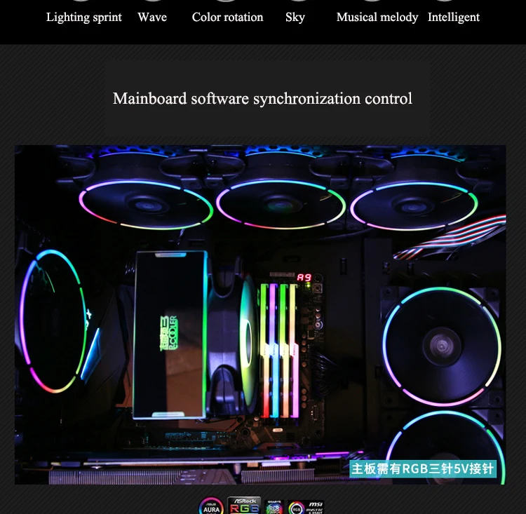 PcCooler 12cm/120mm 5PCS RGBFan 4 Pin PWM Computer Case Fan LED CPU Cooler Fan with Controler 12V/5V