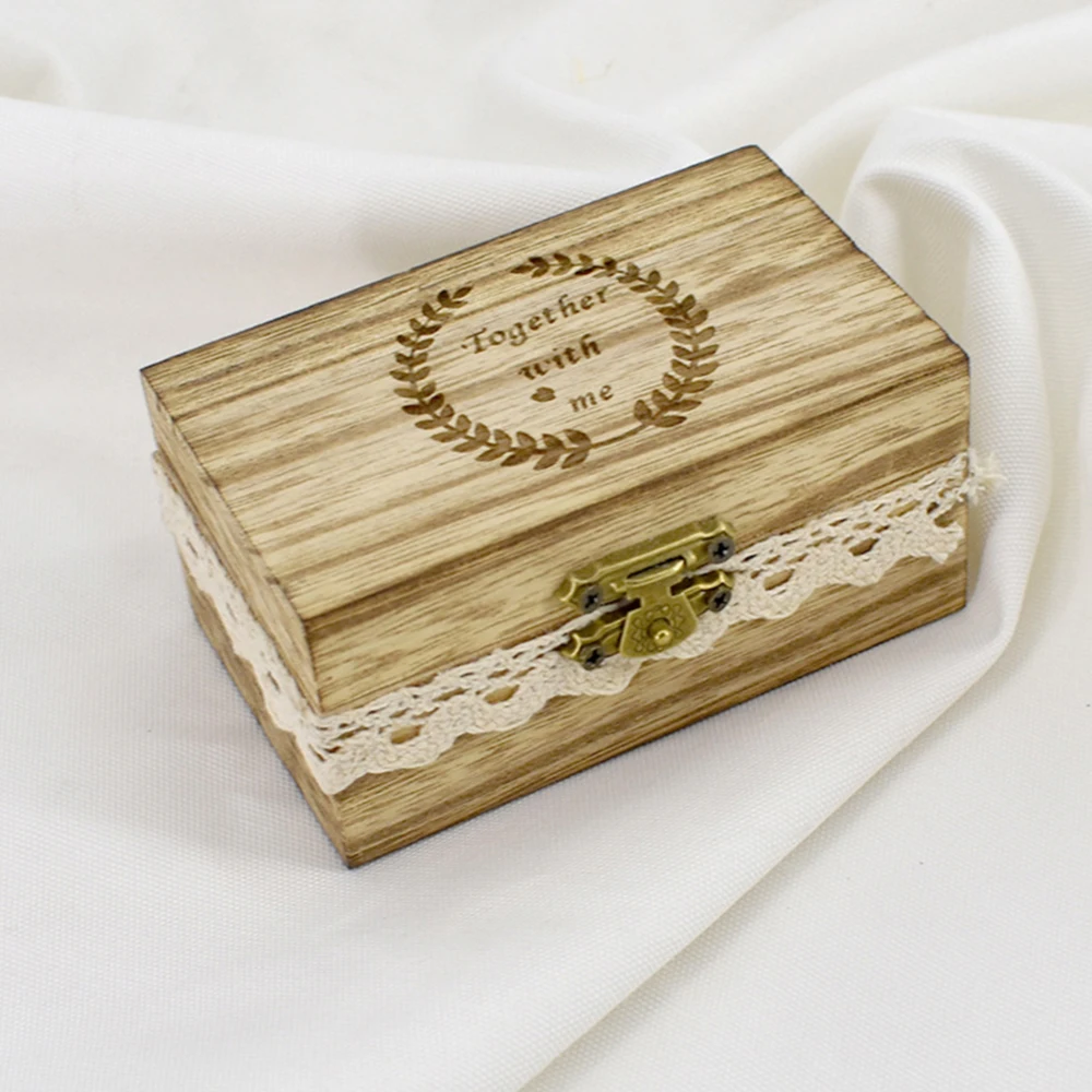 Оригинальная деревянная коробочка для кольца деревенский Обручение обручальные