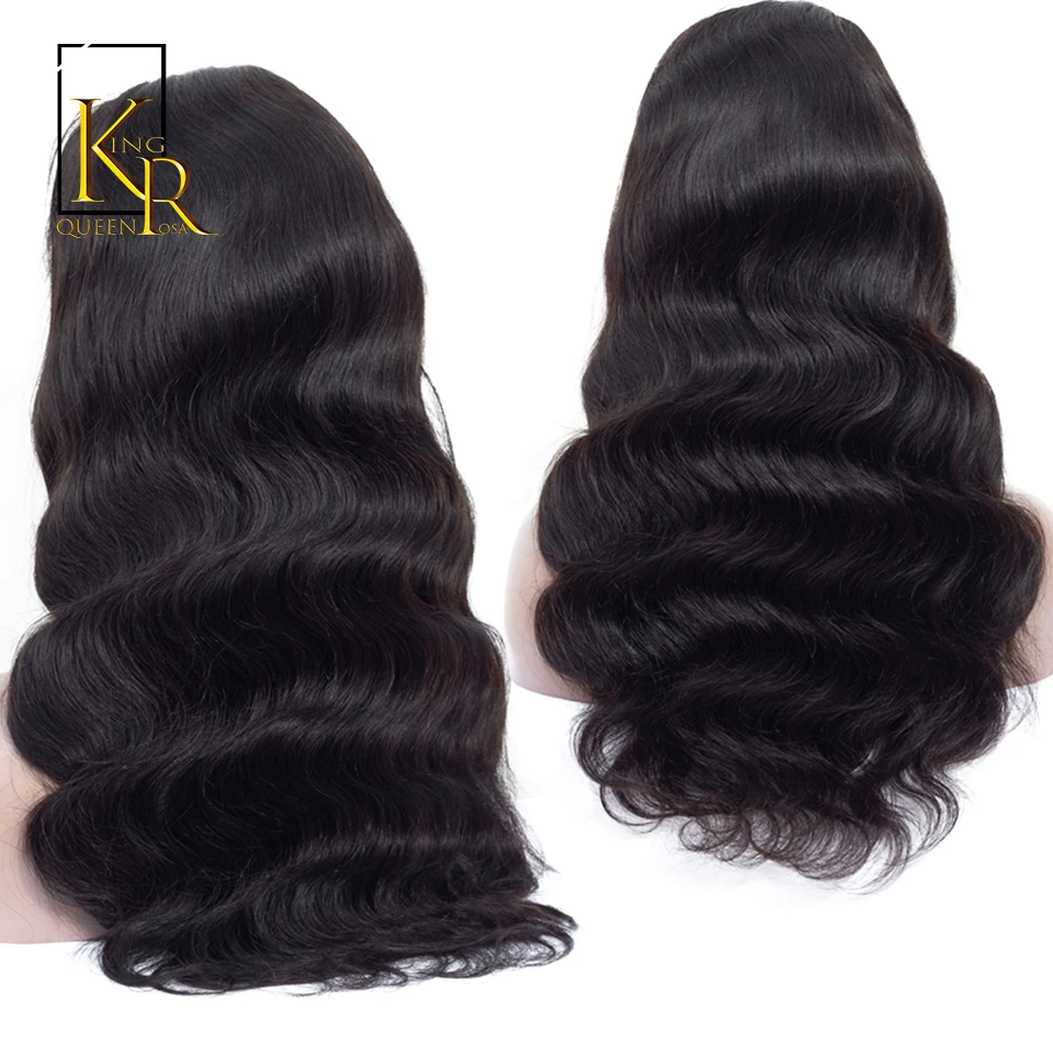 360 Полный парик фронта шнурка человеческих волос бразильские волнистые волосы парики из натуральных волос для Для женщин натуральные черные человеческие с детскими волосами King Rosa queen