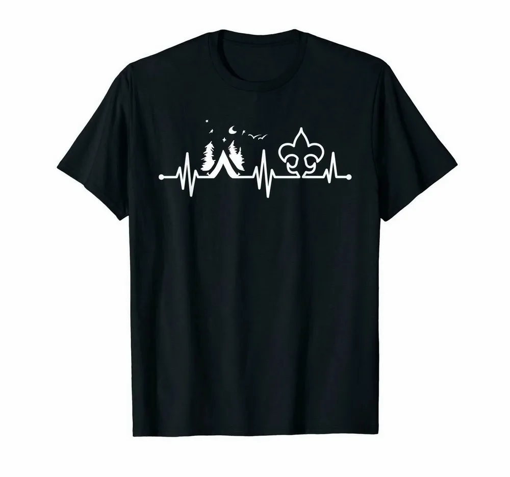 Scouting Heartbeat Tent Camping Black T-Shirt S-3Xl Tops New Unisex Funny Tee Shirt | Мужская одежда