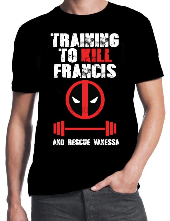 Deadpool love you Traininger To Kill Francis Save Vanessa Gymer Weights Workout Black T-Shirt | Мужская одежда