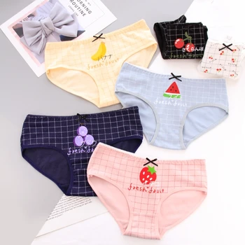 

1 PCS 6 Styles Cute Women Fruits Printed Bow Mid-Rise Cotton Briefs Underwear Panties For Girls