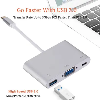 

3 In 1 USB 3.1 Type-c To VGA+HUB+PD Video Converter Adapter Type-c To HDMI+VGA Audio Cable Converter for Macbook drop shipping