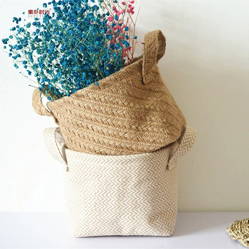 Braided Jute Cloth Flowerpot Storage Basket Cotton Linen Blended Desktop Storage Box Kids Toys Sundries Organizer Laundry Basket
