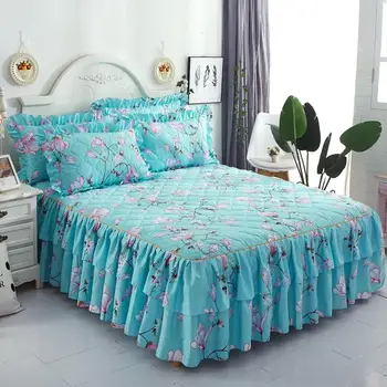 

Two-Layer Graceful Quilted Thickened Bedspread Laced Fitted Sheet Bed Cover Wedding Housewarming Gift Bed Shirt(no Pillowcase)