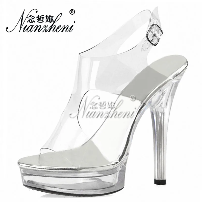 

Gothic Hollow Stripper Heeled Women's Shoes Dress Big Size 13CM Exotic Crystal Platform Sandals Clear 5 Inches Pole Dancing Sexy