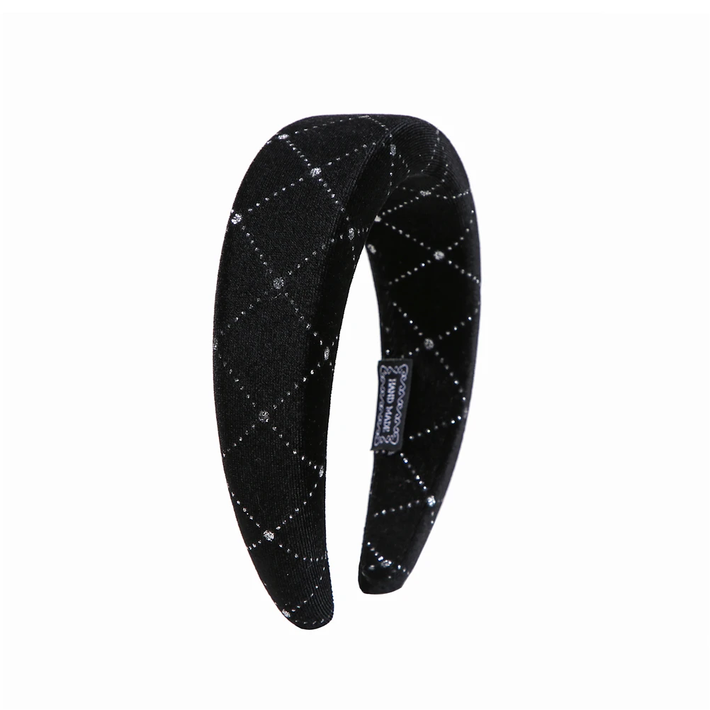 Black rhinestone Модный толстый бархатный обруч для волос, Женская широкая повязка на голову, головные уборы, эластичные повязки на голову, элегантные аксессуары для волос для девушек, винтажный головной убор - Цвет: Black rhinestone