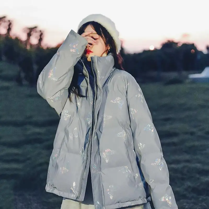 

Colorful Butterfly cotton-padded clothes autumn and Winter 2020 new female small Korean version loose collar bread jacket jacket