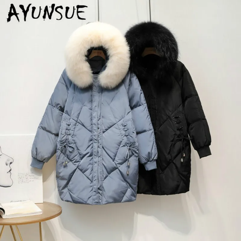 

AYUNSUE Winter Coat Women Parka 90% White Duck Down Jacket Women Puffer Jacket Fox Fur Collar Down Coat Warm Casaco 1933 YY1420
