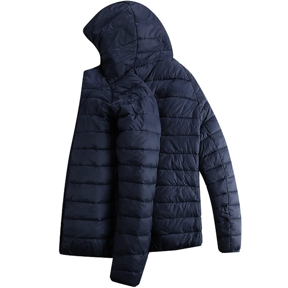 Navy Autumn Winter Men's Parka Jacket Light Weight Feather Down Cotton Hooded Coat Solid Thick Jackets Coats Man Parka Abrigo Hombre - Цвет: Navy