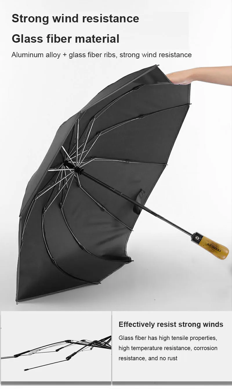 Paraguas plegable grande para hombre y mujer, sombrilla automática de 3 resistente a la lluvia y al viento, 10 varillas, accesorio de negocios con mango de - AliExpress