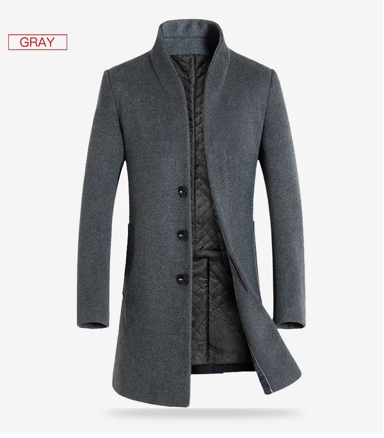HCXY, мужской длинный Тренч, элегантное мужское шерстяное зимнее пальто, Мужское пальто, длинное Мужское пальто, коммерческая деловая ветровка - Цвет: Серый
