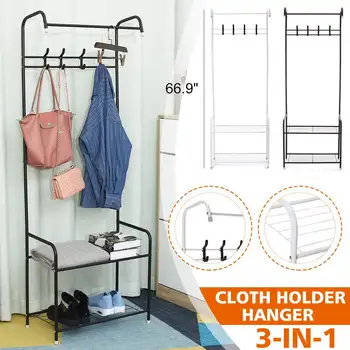 

3 in 1 Coat Rack Landing Clothing Holder Hanger Floor Standing Storage Shelf Modern Simple Style Bedroom Furniture