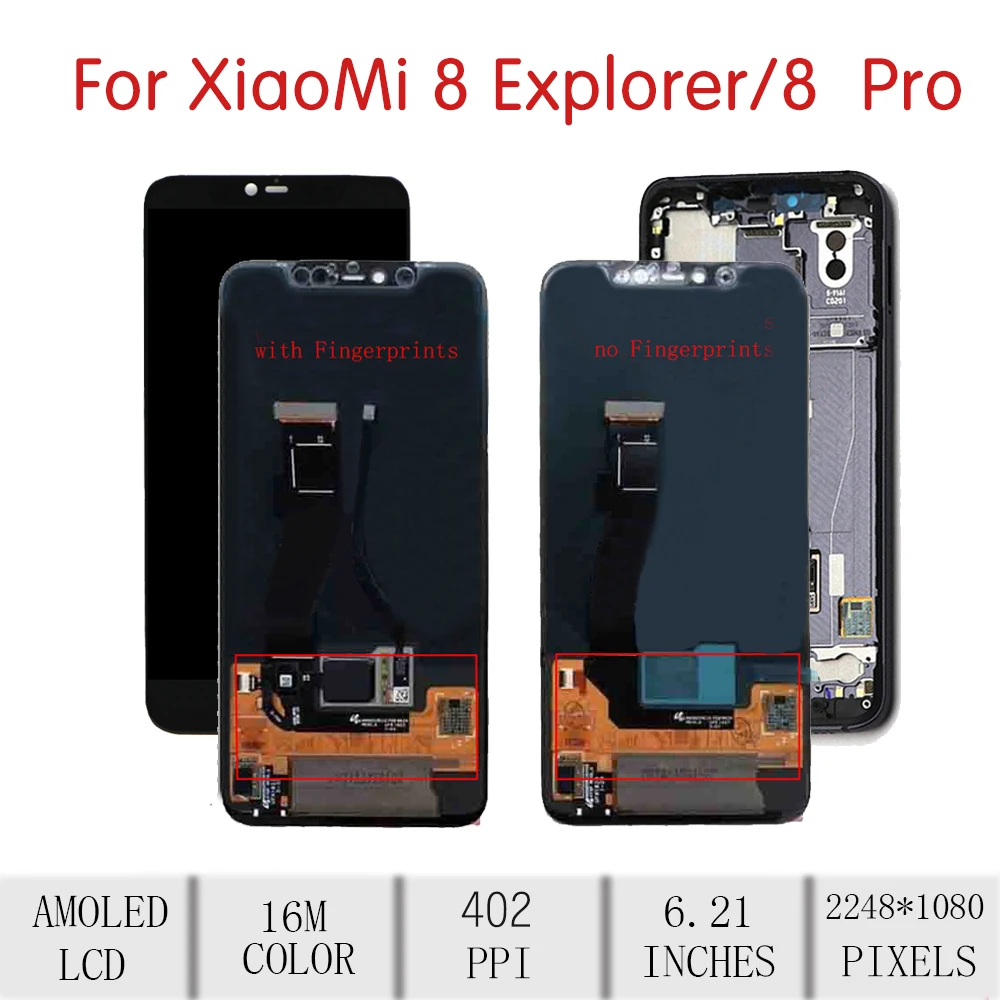 6,2" для Xiaomi Mi 8 Pro lcd кодирующий преобразователь сенсорного экрана в сборе для Xiaomi Mi 8 Pro дисплей с рамкой отпечатков пальцев M1807E8A
