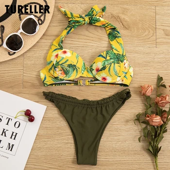 

2019 Vitality Style Print Split Swimsuit Women Push-Up Bikini Girls Beachwear Female Swimsuit Seaside Swimwear Two Piece Bikini