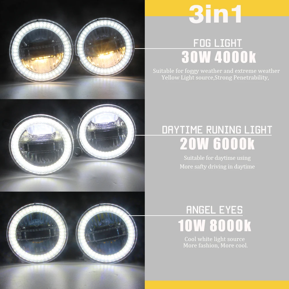  Cawanerl 2 Pieces Car LED Bulb Fog Light Daytime Running Lamp DRL Angel Eye 3000LM 12V For Nissan L - 4000084262192
