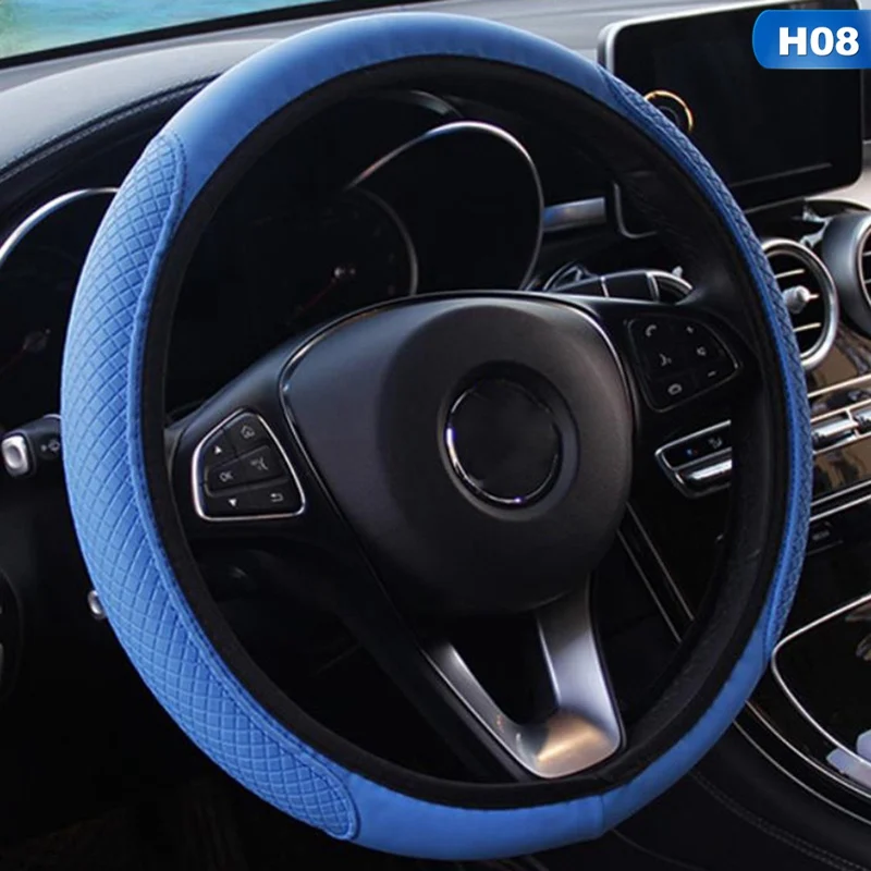 H08 Чехол рулевого колеса автомобиля Авто Рулевое колесо покрытие Противоскользящий Универсальный тиснение кожа автомобиля-Стайлинг - Название цвета: H08