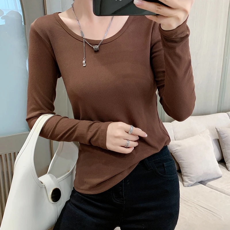 

BETHQUENOY O-neck Slim Long Sleeve T Shirt Cotton Tops Autumn Clothes Woman Tshirts 2020 Poleras Mujer Camisetas Tee shirt Femme