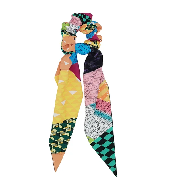 Anime Demon Slayer Cosplay Hair Ring Ribbon Nezuko Zenitsu Tanjirou Fashion Scrunchies Hair Accessories Girl Costume Props bainakuan