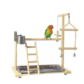 

NEW-Parrot Playstands with Cup Toys Tray Bird Swing Climbing Hanging Ladder Bridge Wood Cockatiel Playground Bird Perches 53x23x