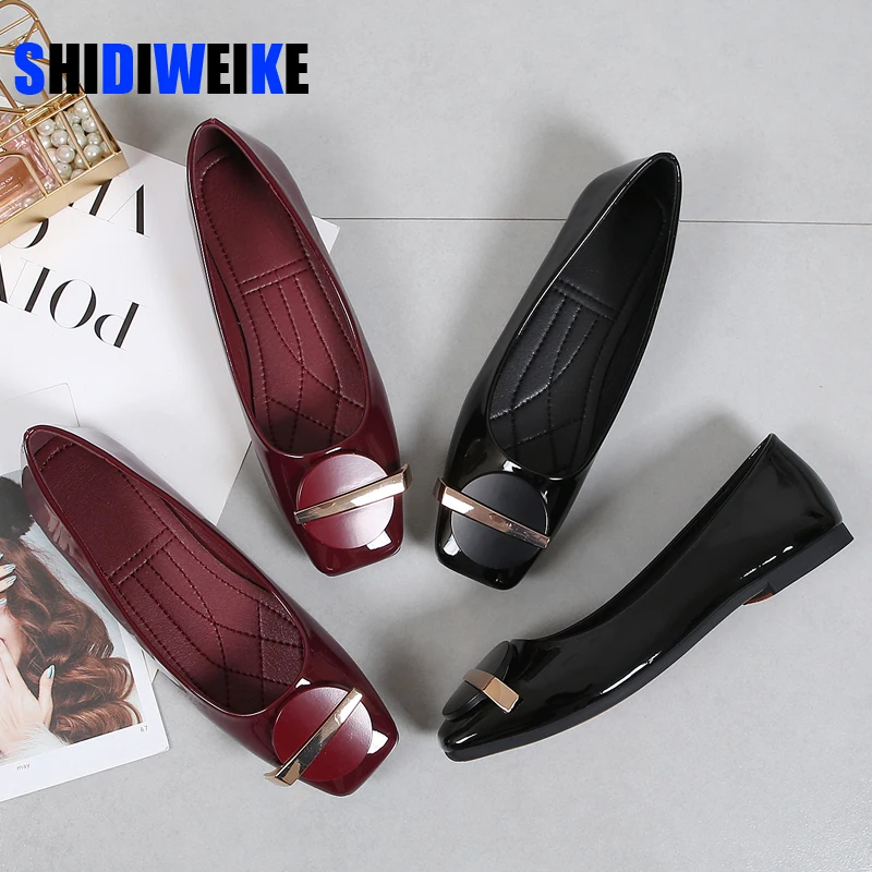 Women Flats Wedding Shoes Patent Leather Square Toes Black Red Flats Shoes Flat Slip On Spring Summer Party Plus Size