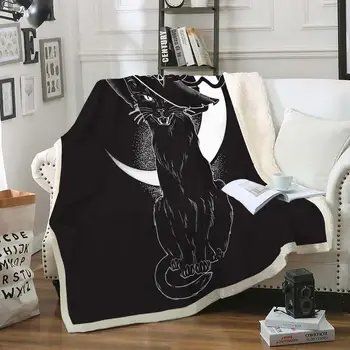 

Black Cat Blanket Moon Black Background Throw Blanket Cool Cat Animals Sherpa Fleece Blanket Soft Cozy Plush Blanket