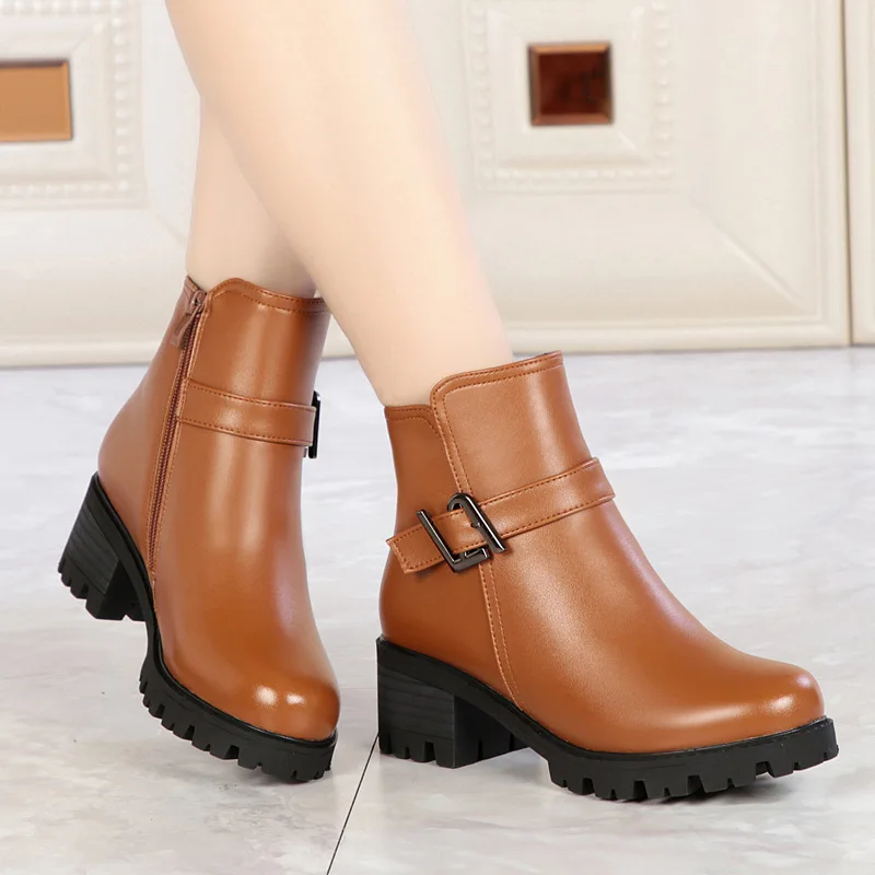 

Winter Cotton Boots Business Martin Boots Low-Top Wool Short Boots Side Zipper Solid Color Large Size WOMEN'S Shoes Middle-aged