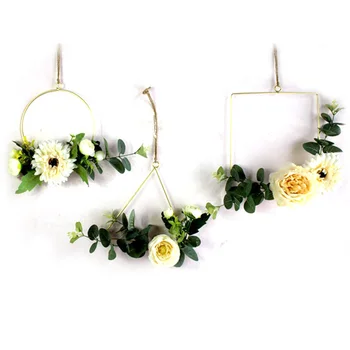 

Floral Hoop Wreath Set of 3 Handcrafted Clematis and Rose Flower with Eucalyptus Greenery Metal Hanging Hoop for Arch Backdrop S
