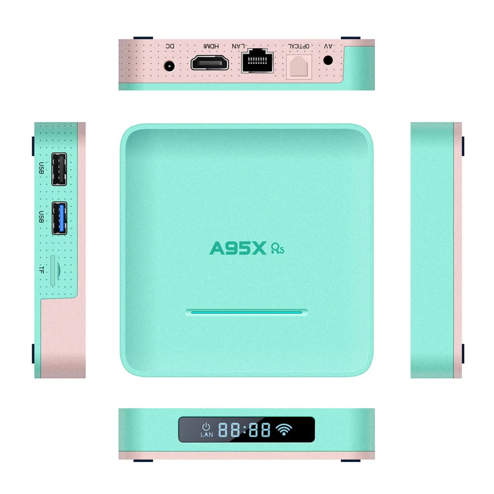 10 шт. A95X R5 Смарт ТВ приставка Android 0 4 Гб 128 RGB светодиодный светильник с двумя
