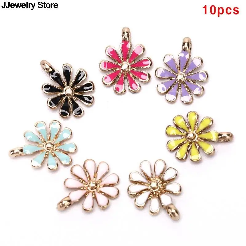 10pcs/pack Chrysanthemum Flower Shape Enamel Charms Pendant Diy