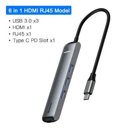 USB C концентратор Baseus type C для нескольких USB 3,0 концентратор HDMI адаптер док-станция для MacBook Pro huawei mate 30 USB-C 3,1 разветвитель порт type C концентратор - Цвет: 6 in 1 HDMI RJ45 HUB