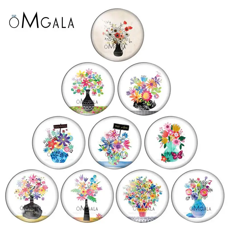 

Beautifu Colorful Flower Vase Paintings 12mm/14mm/16mm/18mm/20mm/25mm Round photo glass cabochon demo flat back Making findings