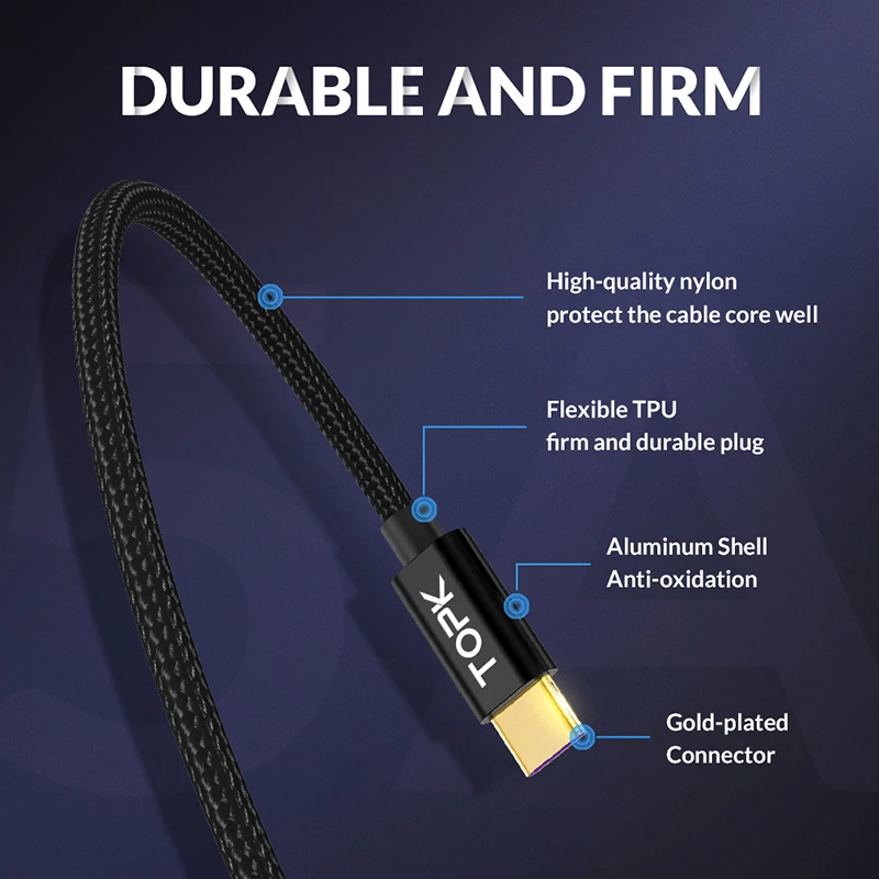TOPK 5A USB C Cable Quick Charge USB Type C Cable for Huawei Mate 20 Pro Honor 10 9 Fast Charger Cable for Samsung Note 9 S9 S8