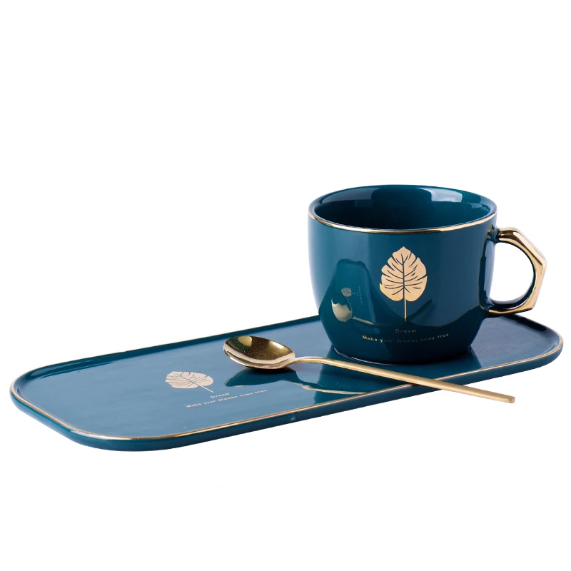 Nordic Style Tea Cup Set Modern Utensil Porcelain European Ceramic Coffee Dinnerware Sets Gold Rim Xicara Drinkware EB50BD | Дом и сад