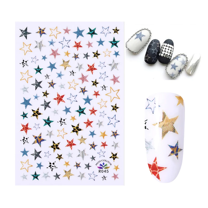 

1 Sheet Colorful Indian Style Star Nail Sticker Lines Multi-size Strip Flower Sticker Nail Art Adhesive Transfer Slider Sticker