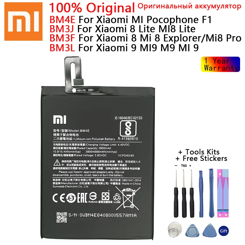 100% Оригинальный аккумулятор BM4E BM3J BM3F BM3L для Xiaomi 9 MI Mi 8 Explorer Mi8 Pro mi Lite MI8 Pocophone F1