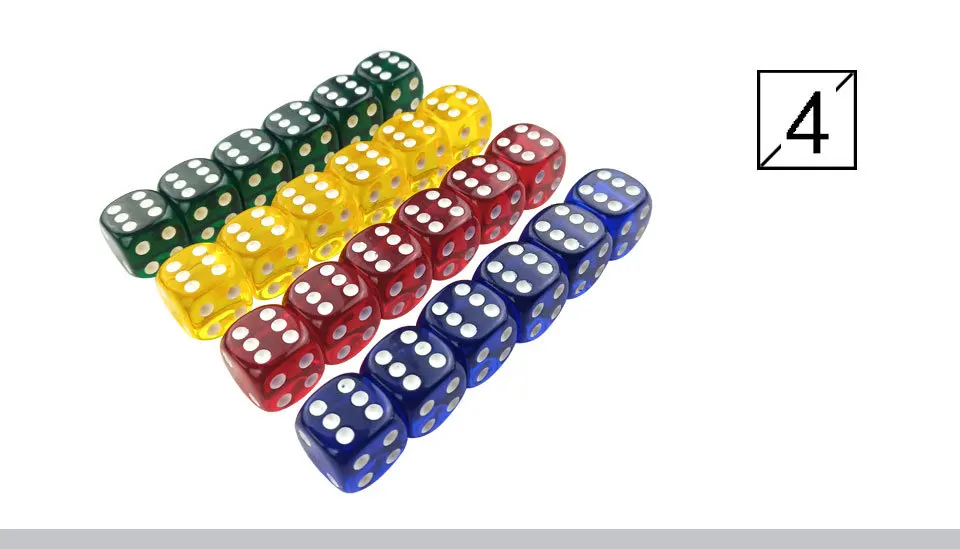 Yernea Acrylic Dice 24Pcs Transparent Color 16mm White Point Dice Set Round Corner Four Color Hexahedron Table Games D6 Club (4)