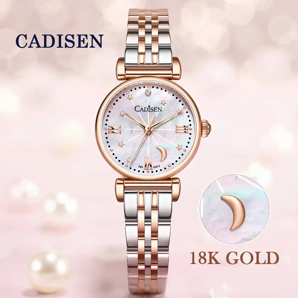 Cadisen 新 18 18kゴールドの女性の腕時計高級ブランドファッションローマン腕時計レディースブレスレット腕時計 サファイアガラスクォーツ腕時計 レディース腕時計 Aliexpress
