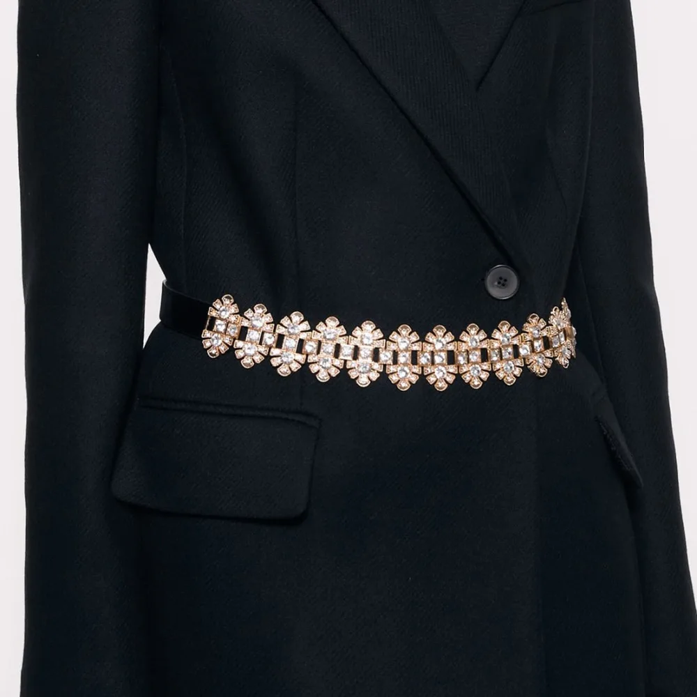 Girlgo ZA, винтажный Макси ремень с двойной пряжкой для женщин, трендовый Кристальный металлический пояс, Очаровательная поясная цепочка с жемчугом, ювелирные изделия для свадебной вечеринки