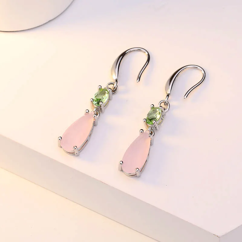 Jellystory модные 925 серебряные серьги с каплевидной формой Розовый Драгоценный Камень Изумруд Серьги для женщин Свадебные подарки ювелирные изделия