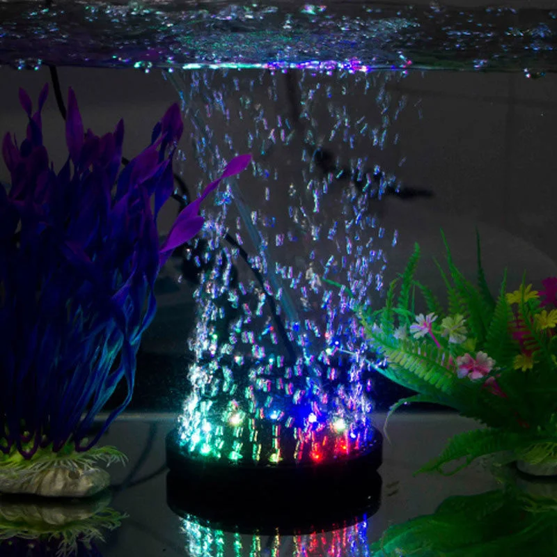 Unerwater Aquarium Fish Tank Air Curtain Bubble Stone Lamp Mini Colorful Round 9 LEDs Submersible Light Decor Accessories 1W | Дом и сад