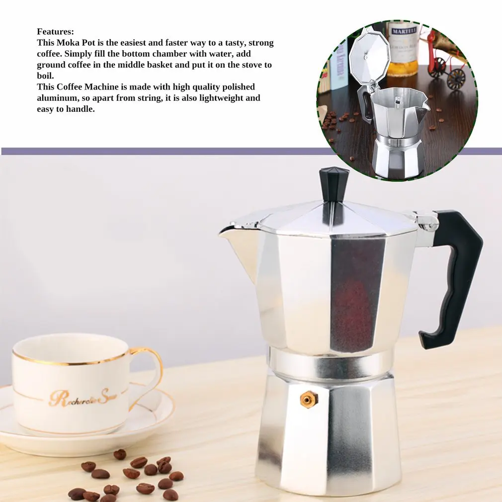 Алюминиевая 8-Angle Moka кастрюля эспрессо Плита Топ Кофеварка Moka эспрессо чашка Континентальный Moka Percolator горшок 3 чашки/6 чашек